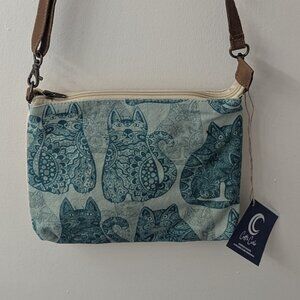 Blue Cat Print Crossbody Bag | Blue Fabric Shoulder Purse | Casual Everyday